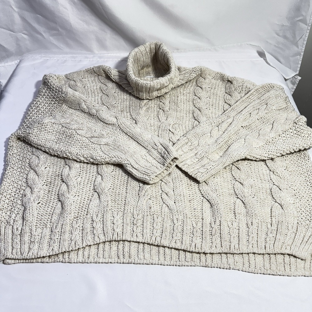 Top Shop Knitted Cream Turtleneck Cable Crop‎ Fisherman Sweater Medium